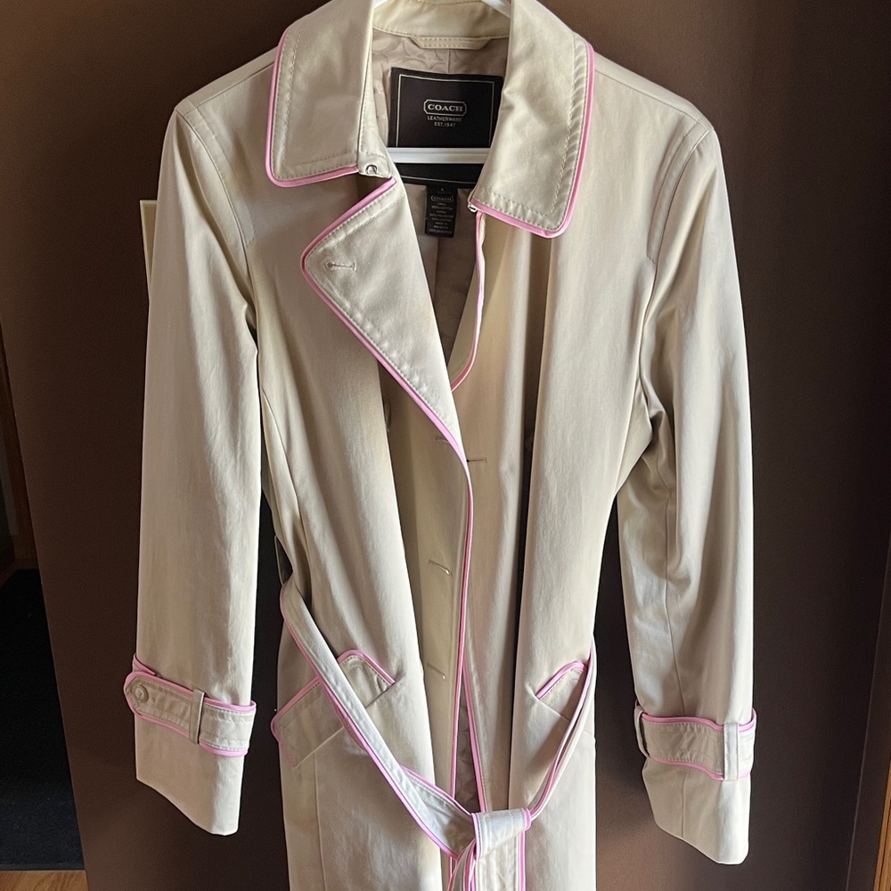 Coach Cream Trench Coat with Pink Piping